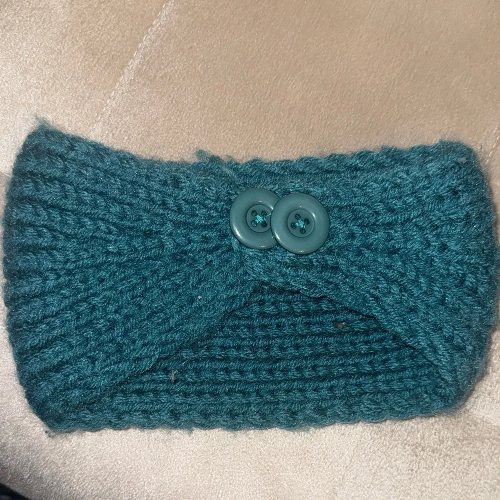 Teal Knit Headband with Gold Embellishment